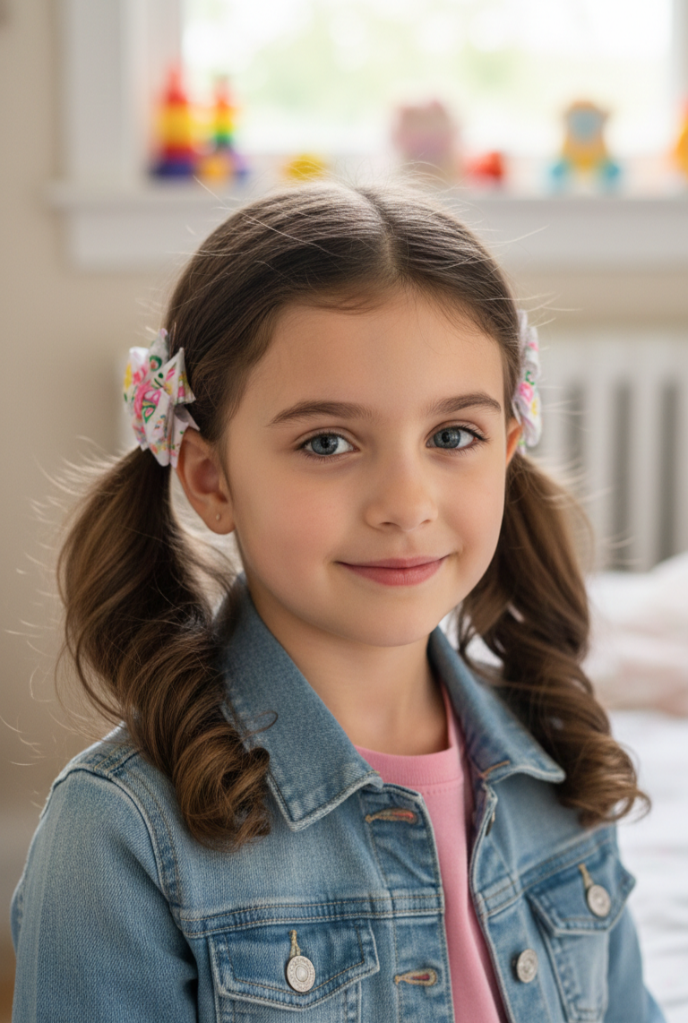 7-Piece Handmade Girls Hair Accessories Set – Multicolor Floral, Bow & Bunny Ribbon Clips with Matching Headband