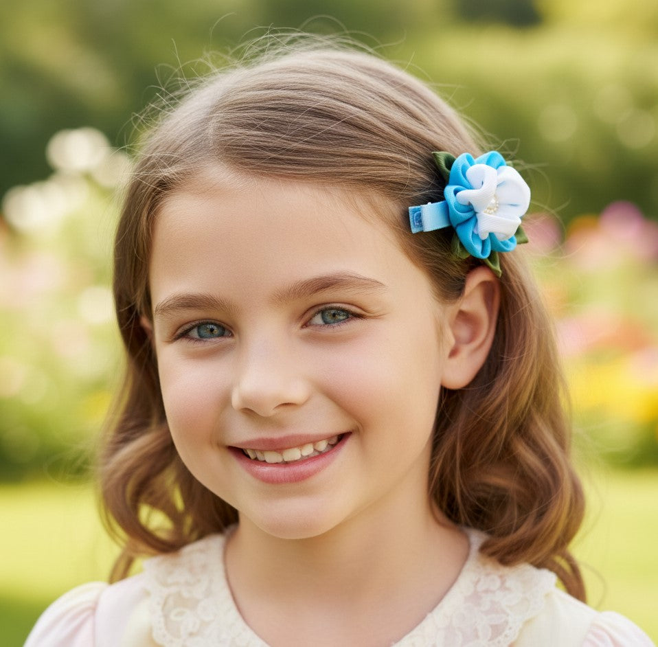 Handmade Kids Hair Clips Set of 12 – Ribbon Flower & Bow, Alligator Clips