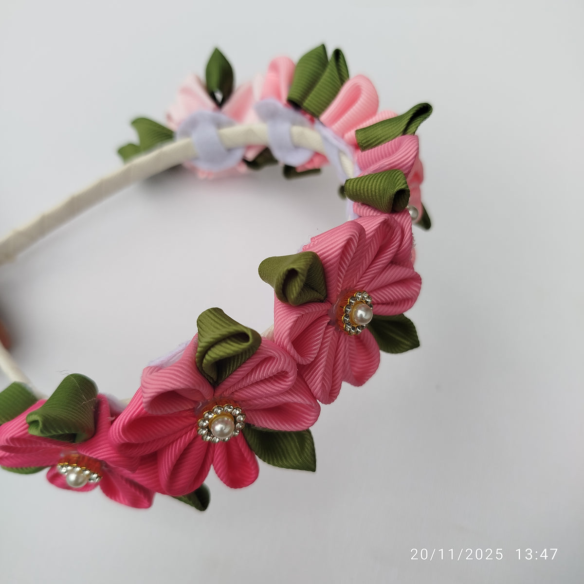 Luxury Pink & White Floral, Butterfly & Bunny Hair Clip Set with Floral Headband – 6-Piece Handmade Set