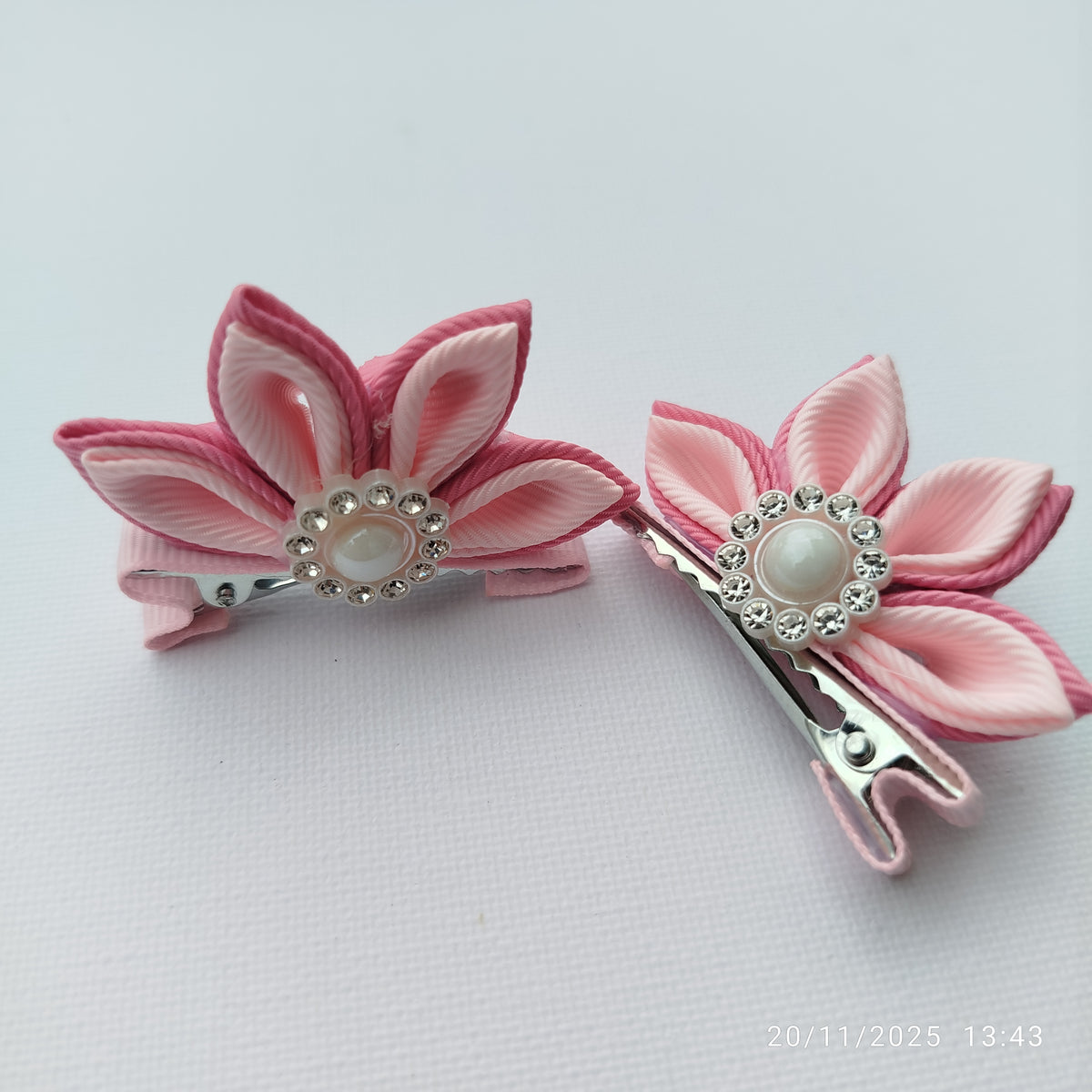 Luxury Pink & White Floral, Butterfly & Bunny Hair Clip Set with Floral Headband – 6-Piece Handmade Set