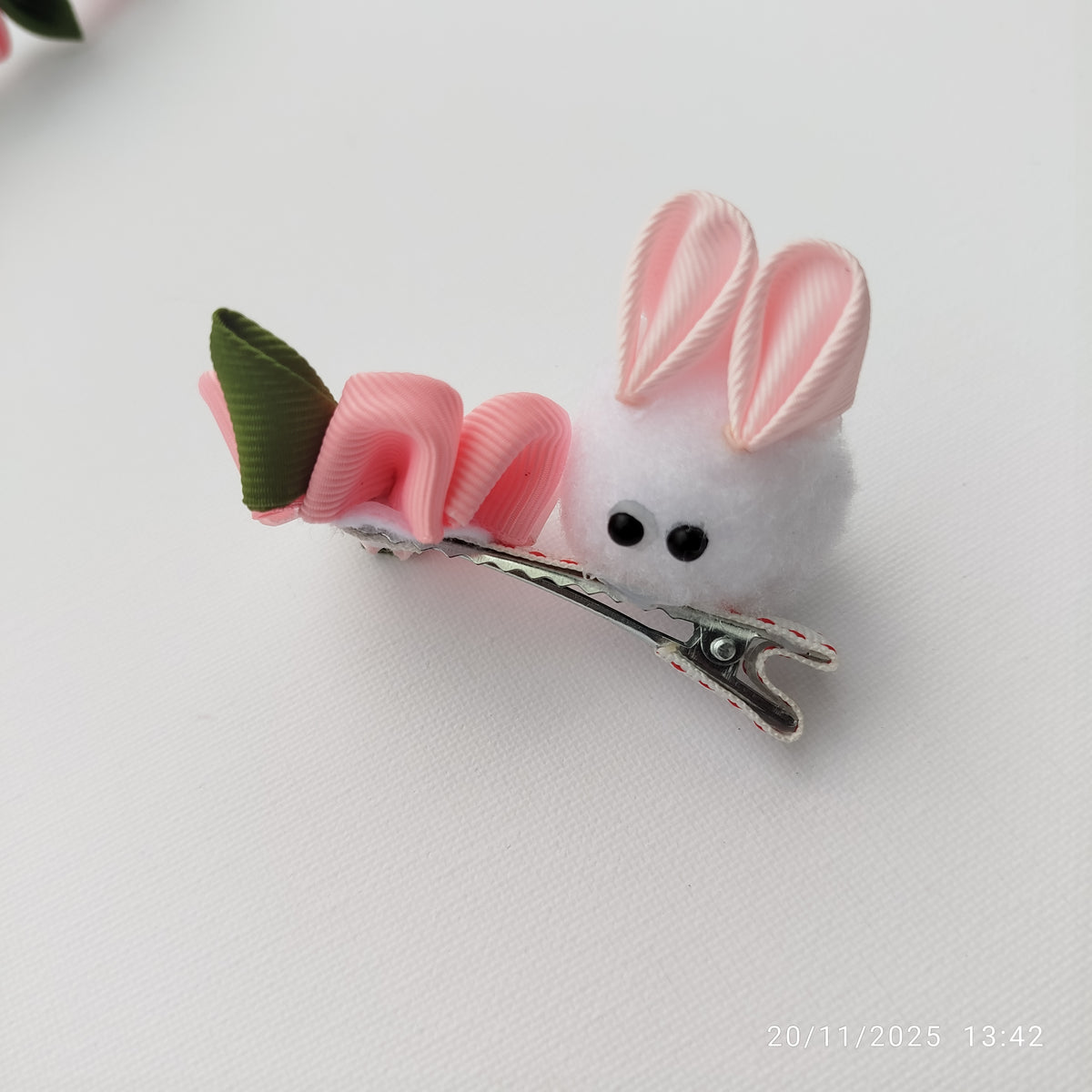 Luxury Pink & White Floral, Butterfly & Bunny Hair Clip Set with Floral Headband – 6-Piece Handmade Set