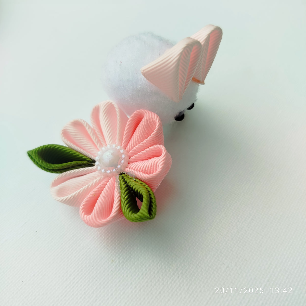 Luxury Pink & White Floral, Butterfly & Bunny Hair Clip Set with Floral Headband – 6-Piece Handmade Set
