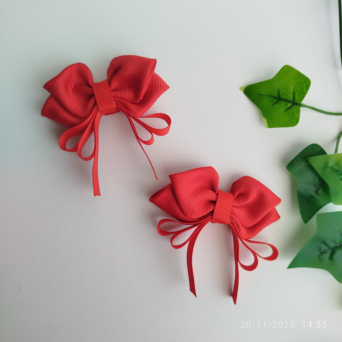 Handmade Red Kids Hair Clips Set of 12 – Ribbon Flower & Bow Kanzashi Style Hair Bows, Alligator Clips