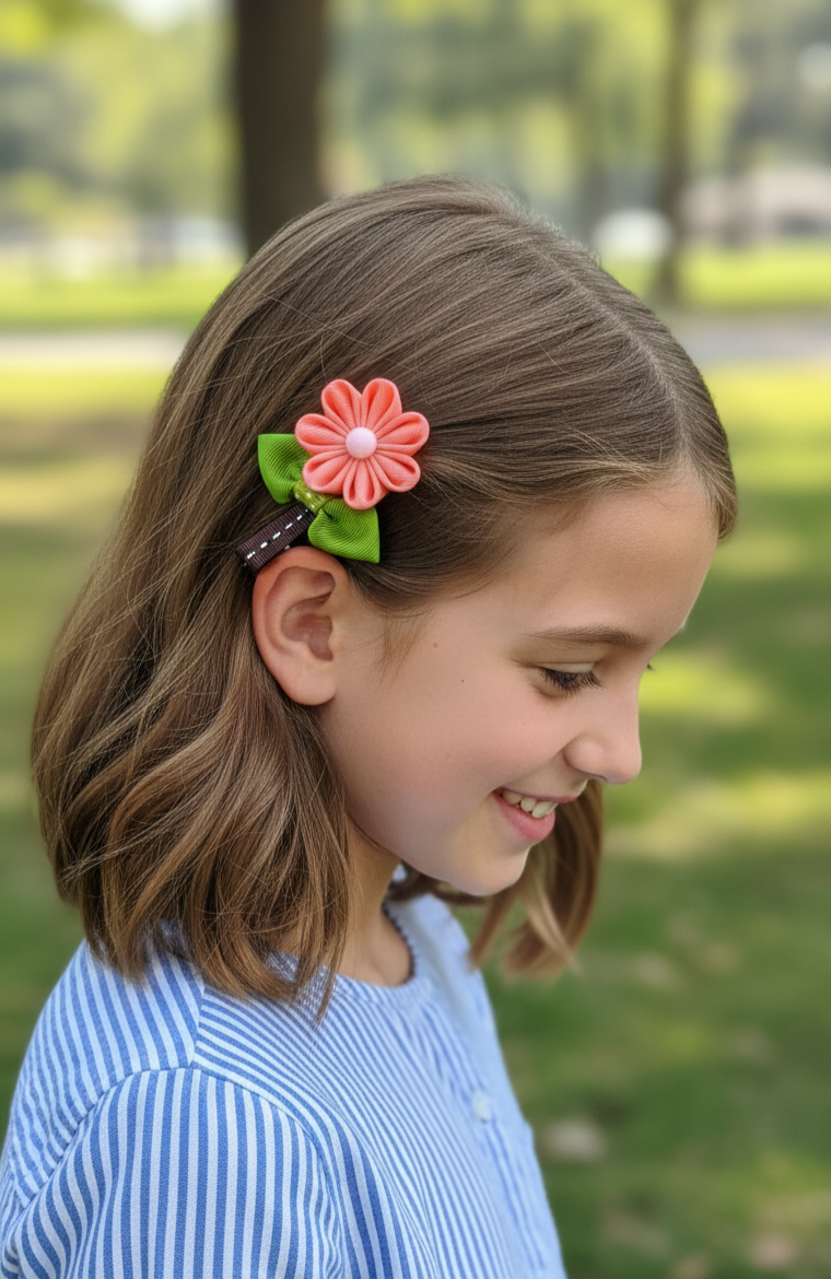 7-Piece Handmade Girls Hair Accessories Set – Multicolor Ribbon Hair Clips, Floral Bow & Bunny Clips with Matching Headband