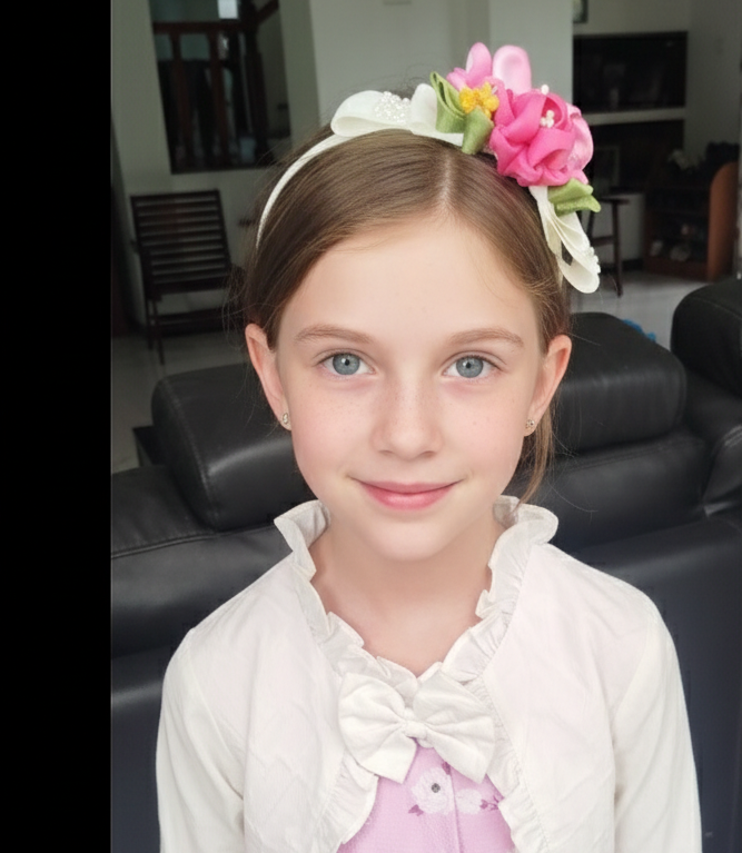 7-Piece Handmade Hair Clip & Headband Set for Girls – Colorful Grosgrain Ribbon Flowers, Bows & Bunny Designs