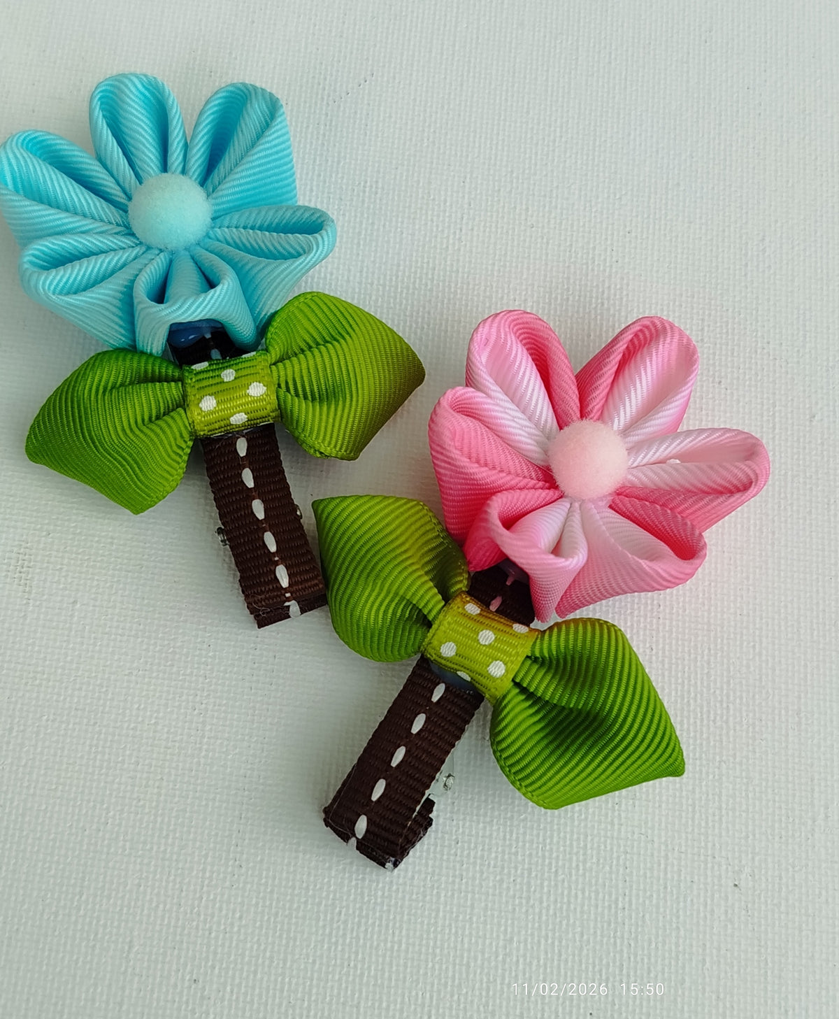 7-Piece Handmade Hair Accessories Set for Girls – Multicolor Grosgrain Ribbon Bow, Floral & Bunny Hair Clips with Headband