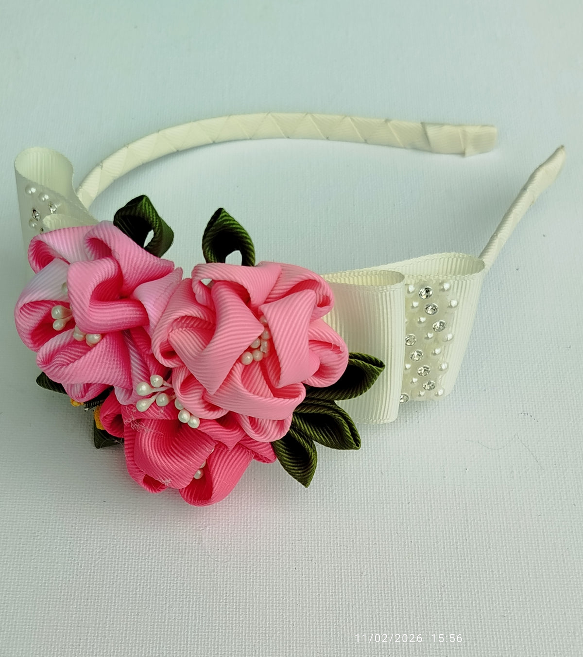 7-Piece Handmade Hair Clip & Headband Set for Girls – Colorful Grosgrain Ribbon Flowers, Bows & Bunny Designs