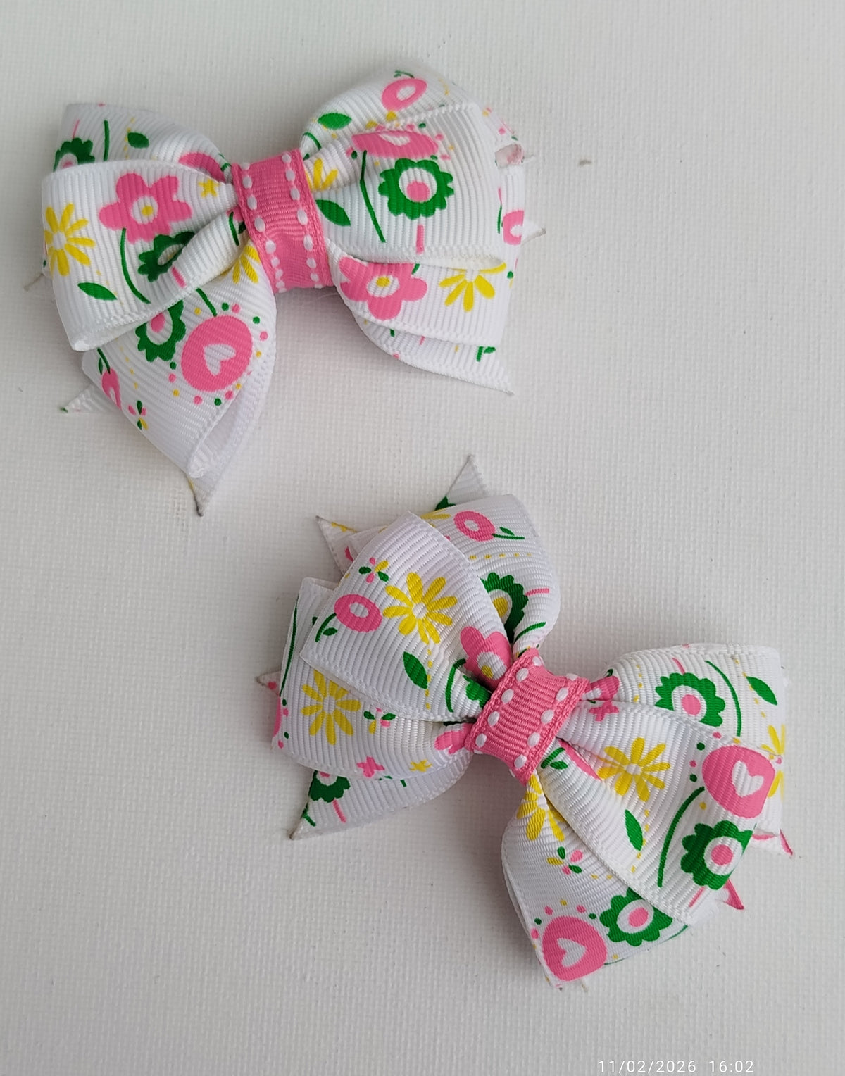 7-Piece Handmade Girls Hair Accessories Set – Multicolor Floral, Bow & Bunny Ribbon Clips with Matching Headband