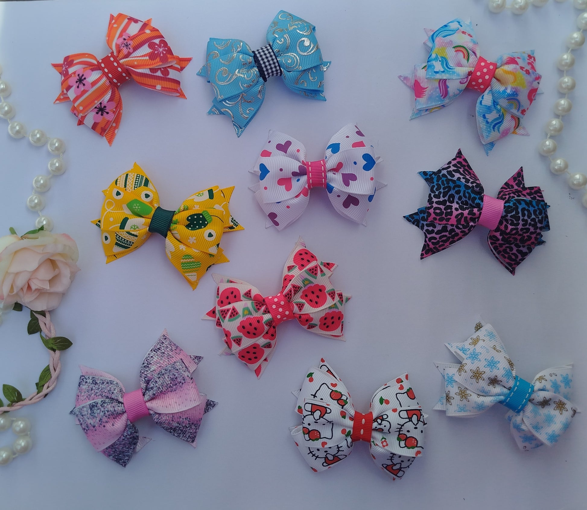 Handmade ribbon hair clips set multicolor 20 pieces