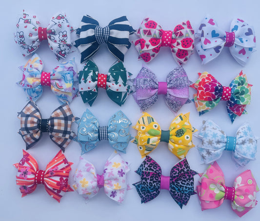 Set of 16 handmade ribbon hair clips – multi-colour, various designs, budget pack, free shipping