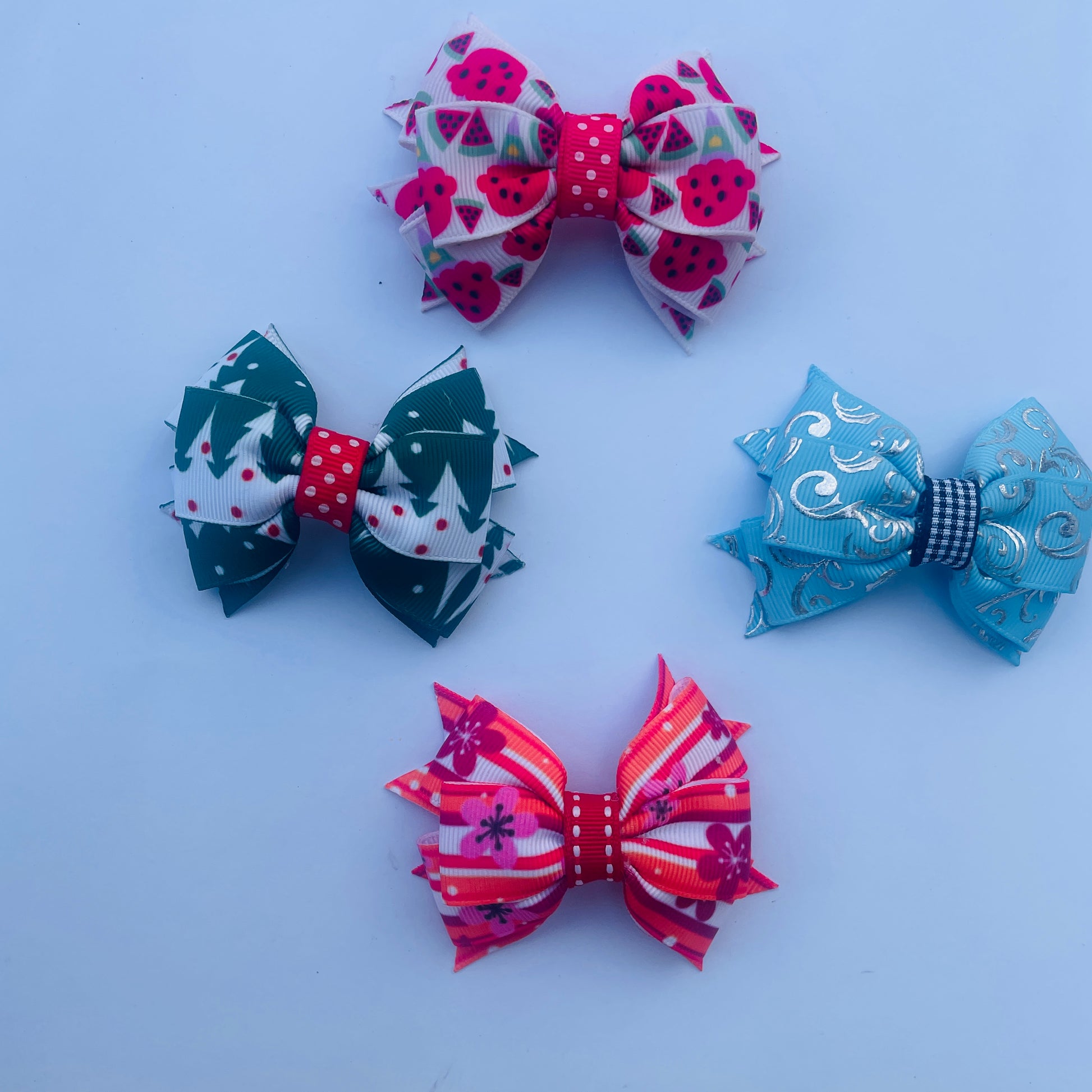 Budget pack of 16 ribbon hair clips – handmade, colourful, free delivery