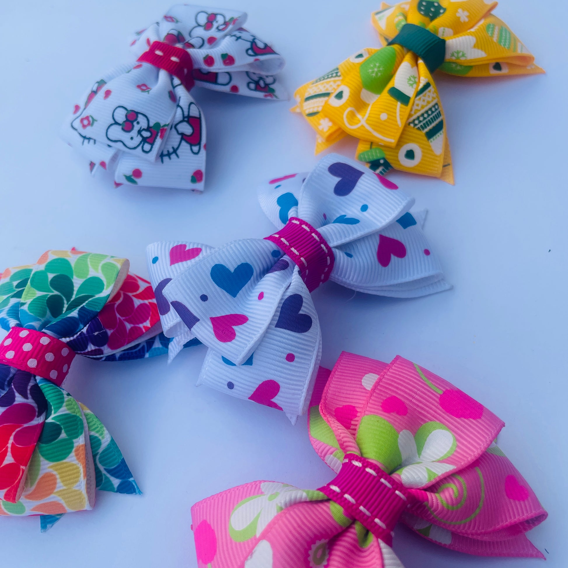 Set of 16 handmade ribbon hair clips – multi-colour, various designs, budget pack, free shipping