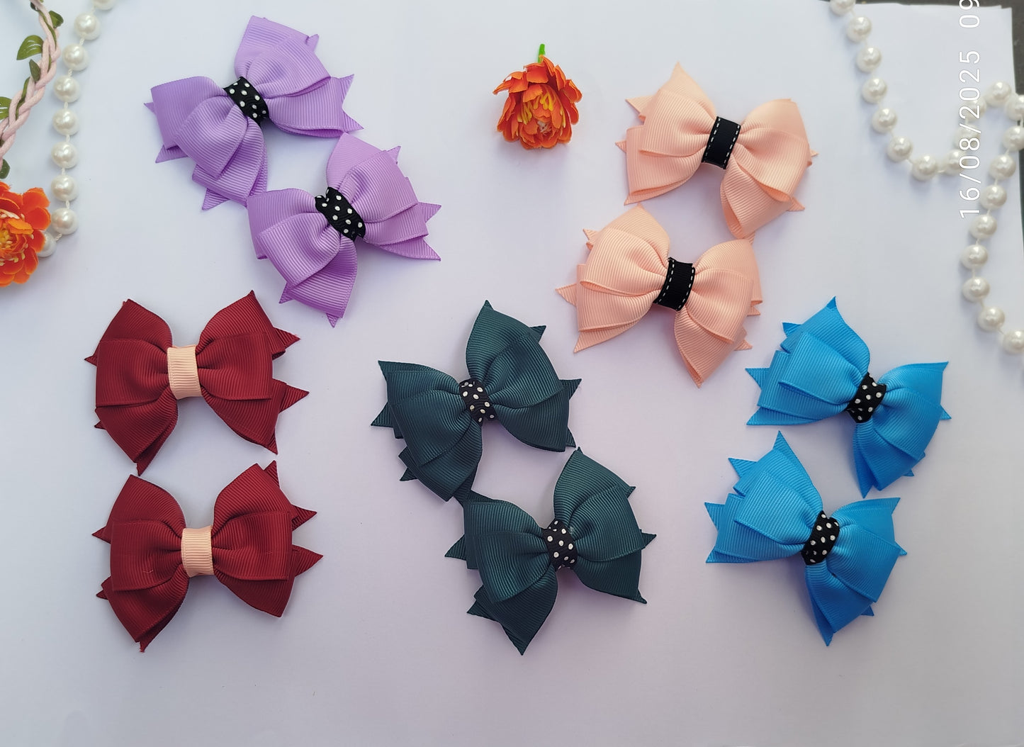20 handmade ribbon bow hair clips in various colors, 6x8cm size, grosgrain ribbon, birthday gift, wholesale hair accessory set for girls and women