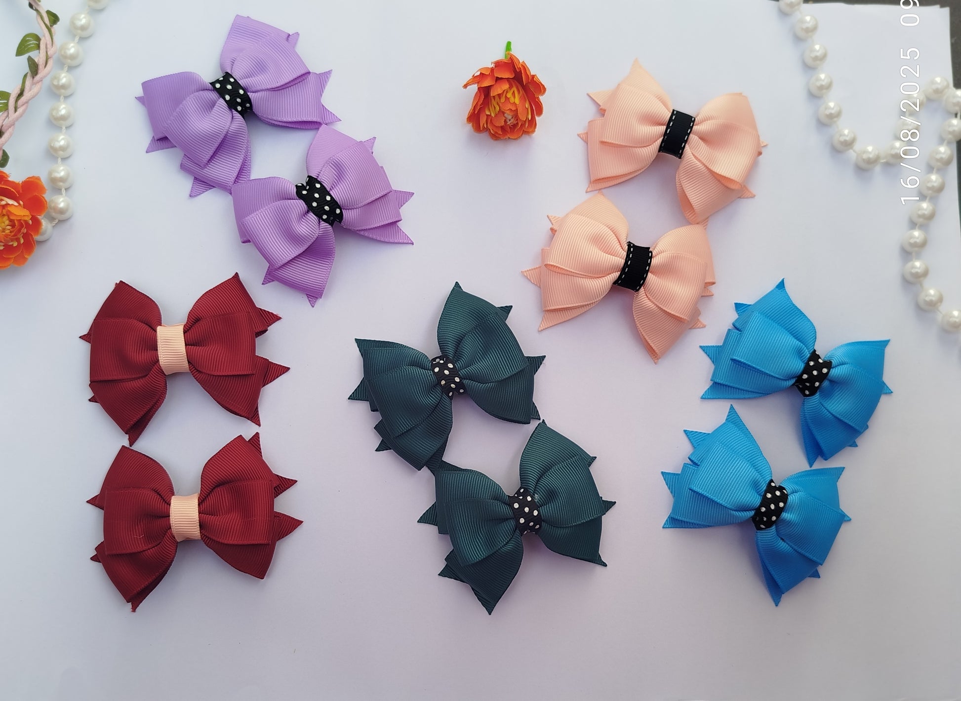 20 handmade ribbon bow hair clips in various colors, 6x8cm size, grosgrain ribbon, birthday gift, wholesale hair accessory set for girls and women