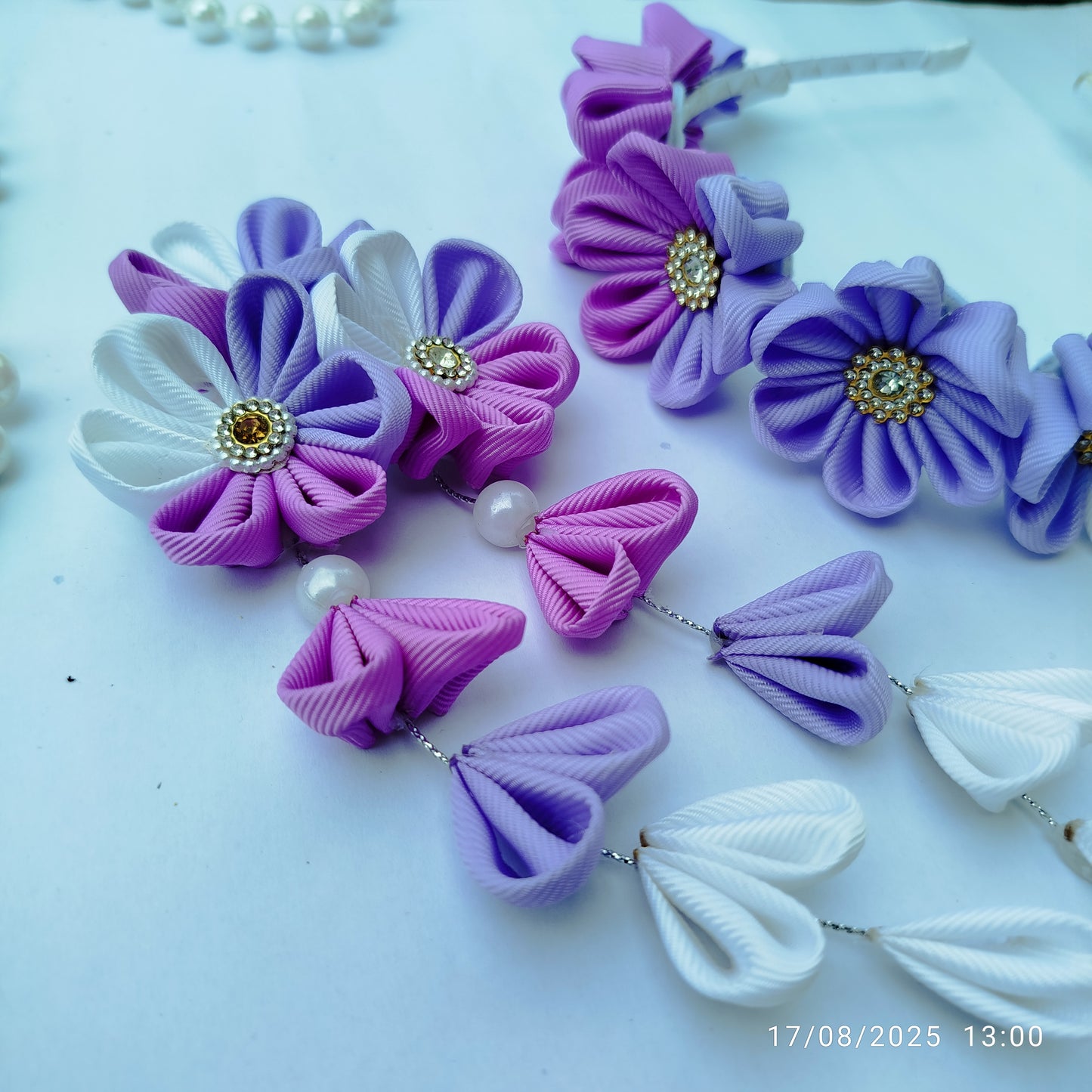 Mom and baby matching purple floral hair clip and hair band set