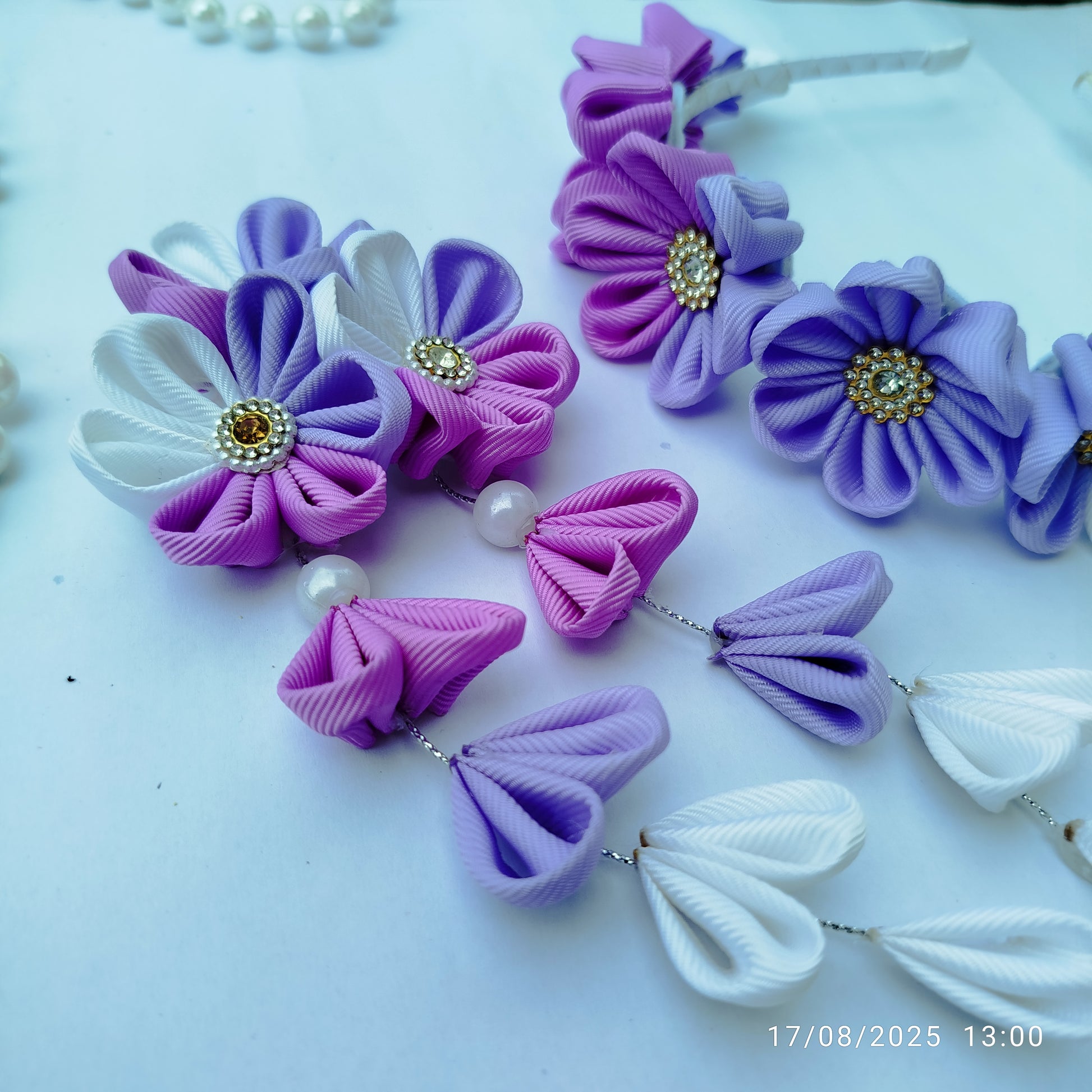 Mom and baby matching purple floral hair clip and hair band set