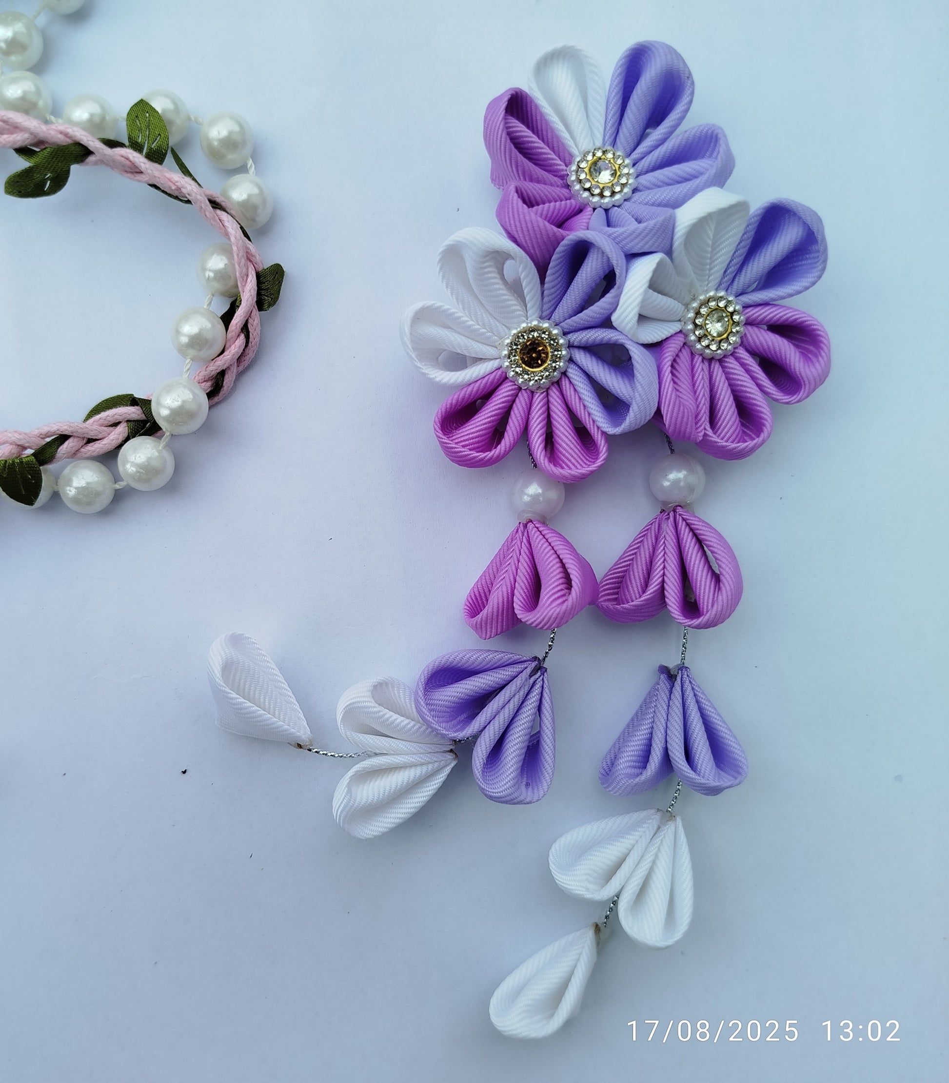 Baby purple floral headband with matching mom clip