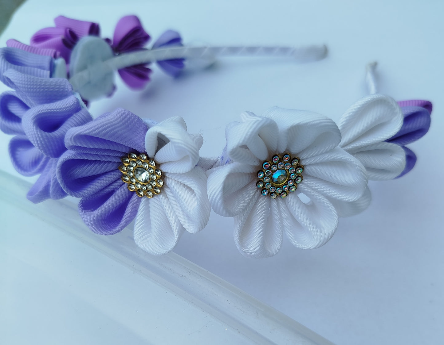 Mom and baby matching purple floral hair clip and hair band set