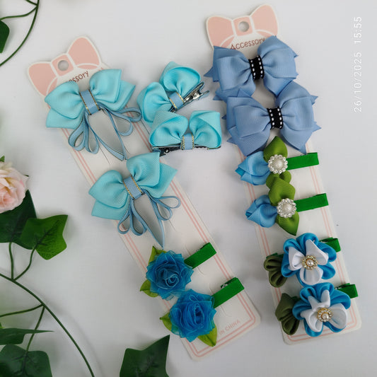 Handmade Kids Hair Clips Set of 12 – Ribbon Flower & Bow, Alligator Clips