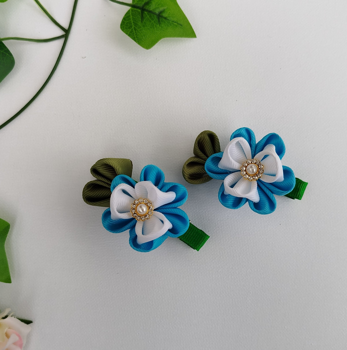Handmade Kids Hair Clips Set of 12 – Ribbon Flower & Bow, Alligator Clips
