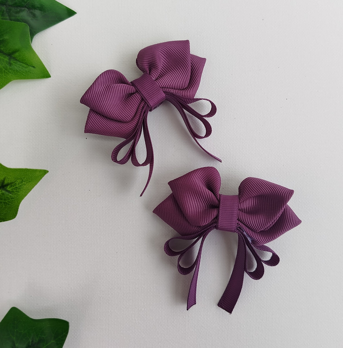 Handmade Purple Kids Hair Clips Set of 12 – Ribbon Flower & Bow Kanzashi Style Hair Bows, Alligator Clips