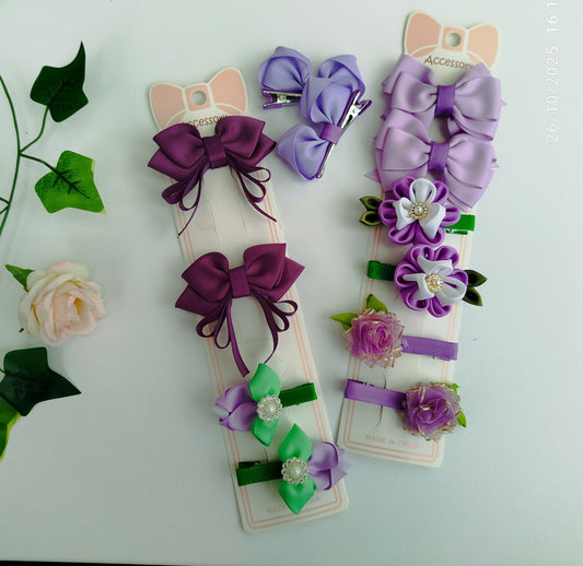 Handmade Purple Kids Hair Clips Set of 12 – Ribbon Flower & Bow Kanzashi Style Hair Bows, Alligator Clips