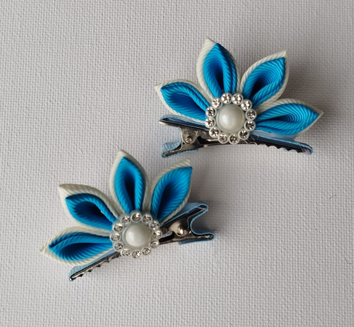 Luxury Blue & White Floral, Butterfly & Bunny Hair Clip Set with Floral Headband – 6-Piece Handmade Set