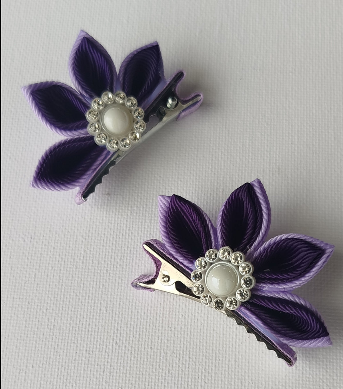 Luxury Purple & White Floral, Butterfly & Bunny Hair Clip Set with Floral Headband – 6-Piece Handmade Set