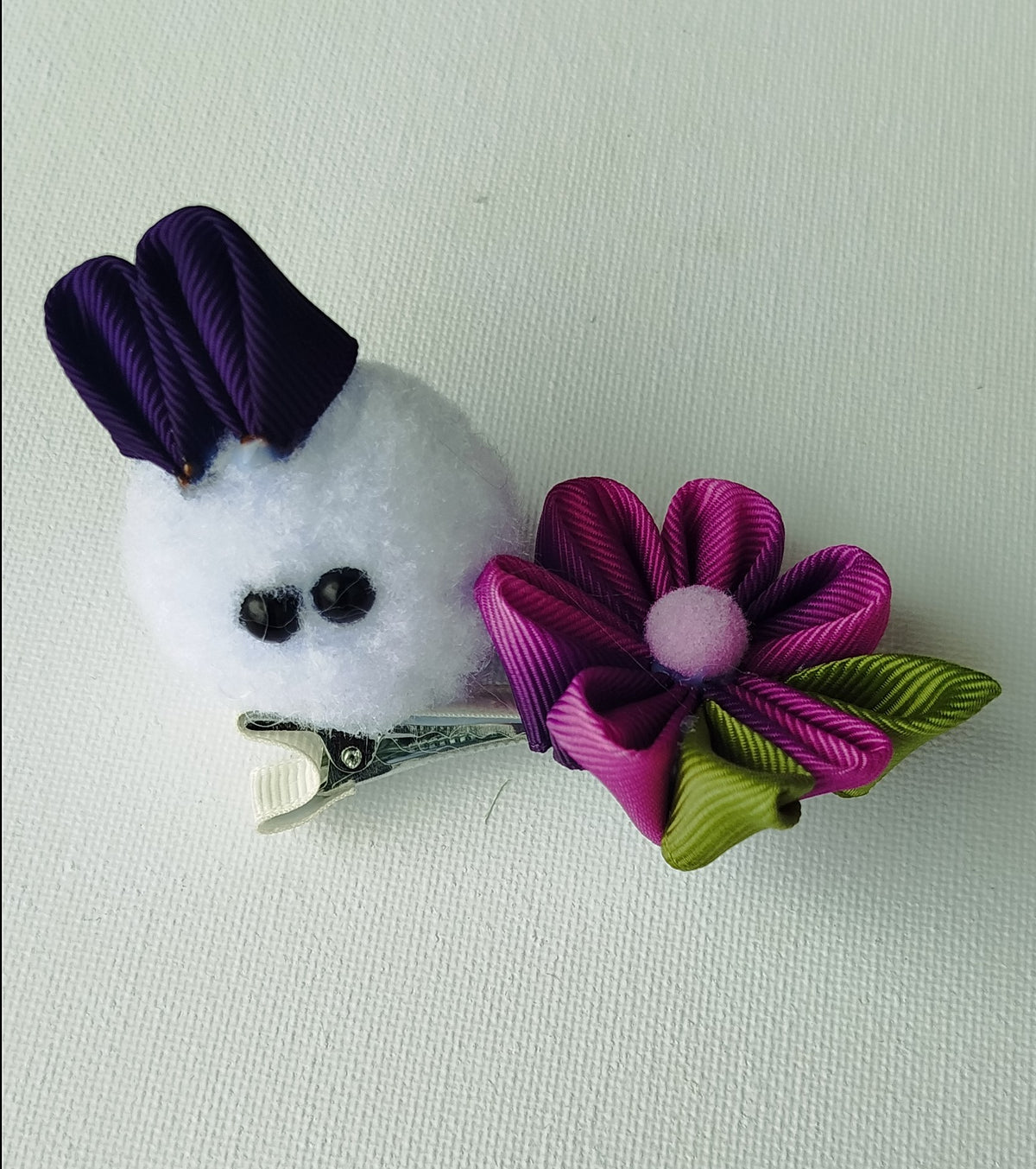 Luxury Purple & White Floral, Butterfly & Bunny Hair Clip Set with Floral Headband – 6-Piece Handmade Set