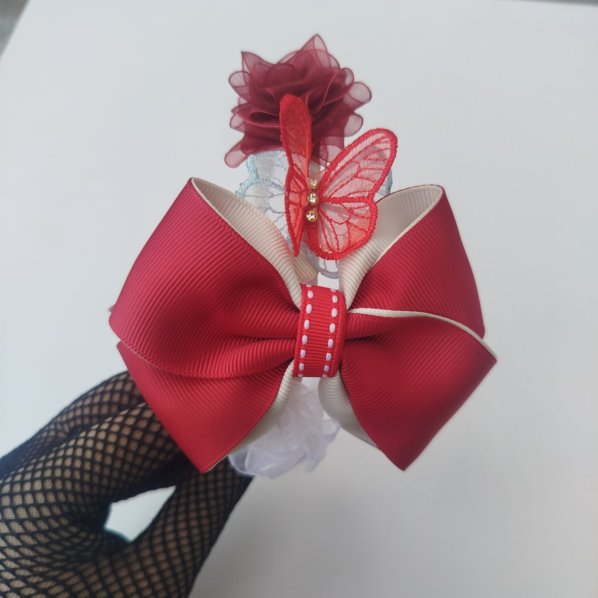 Handmade Red Hair Accessories Set – 9-Piece Floral, Bow & Butterfly Collection