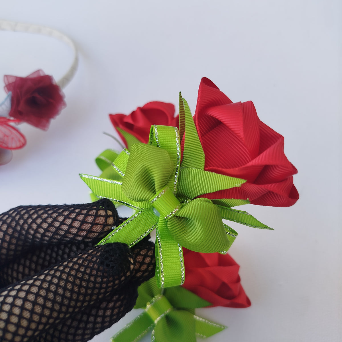 Handmade Red Hair Accessories Set – 9-Piece Floral, Bow & Butterfly Collection