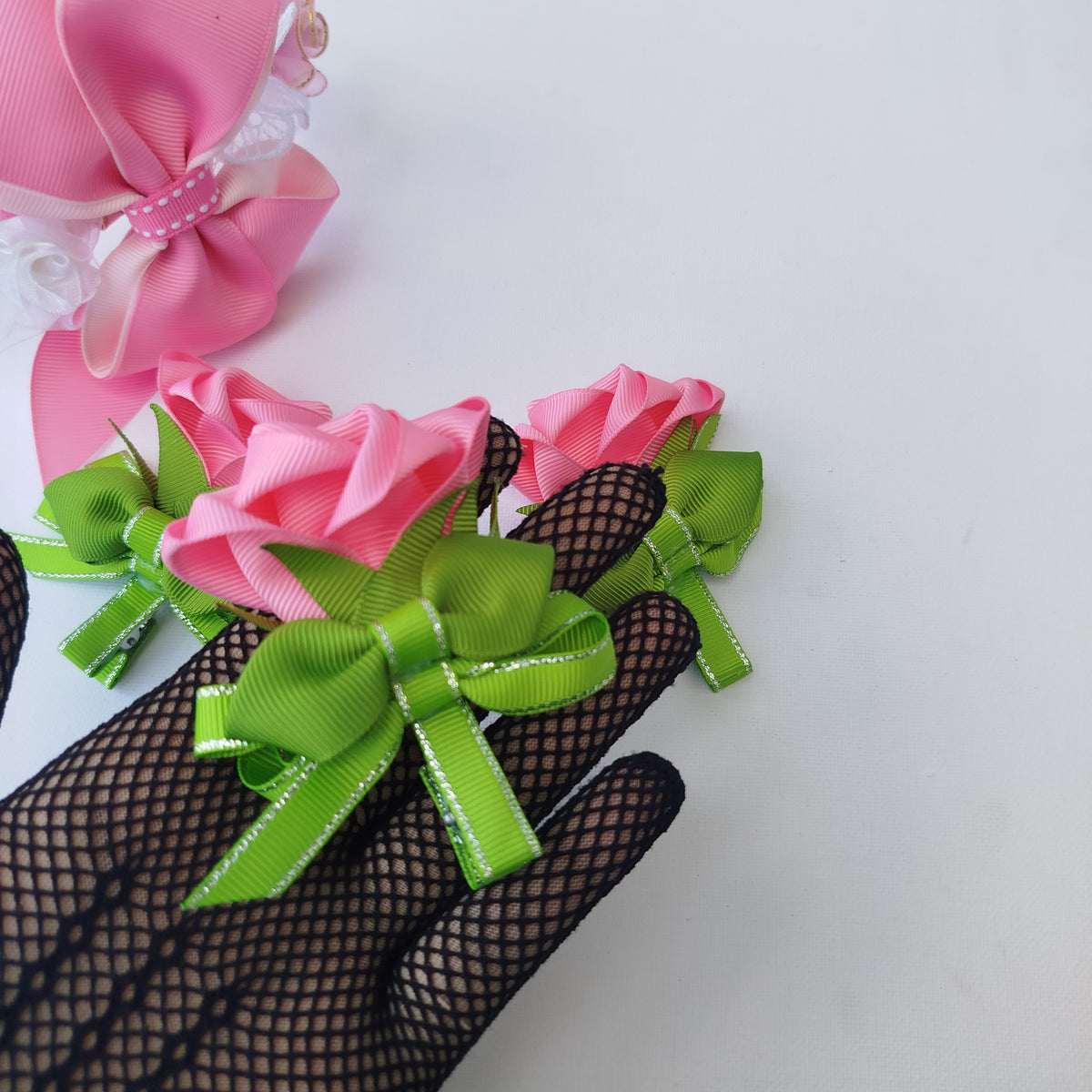 9-Piece Girls Hair Accessories Set  Pink – Handmade Grosgrain Ribbon Hair Clips & Floral Headband for Kids & Teens
