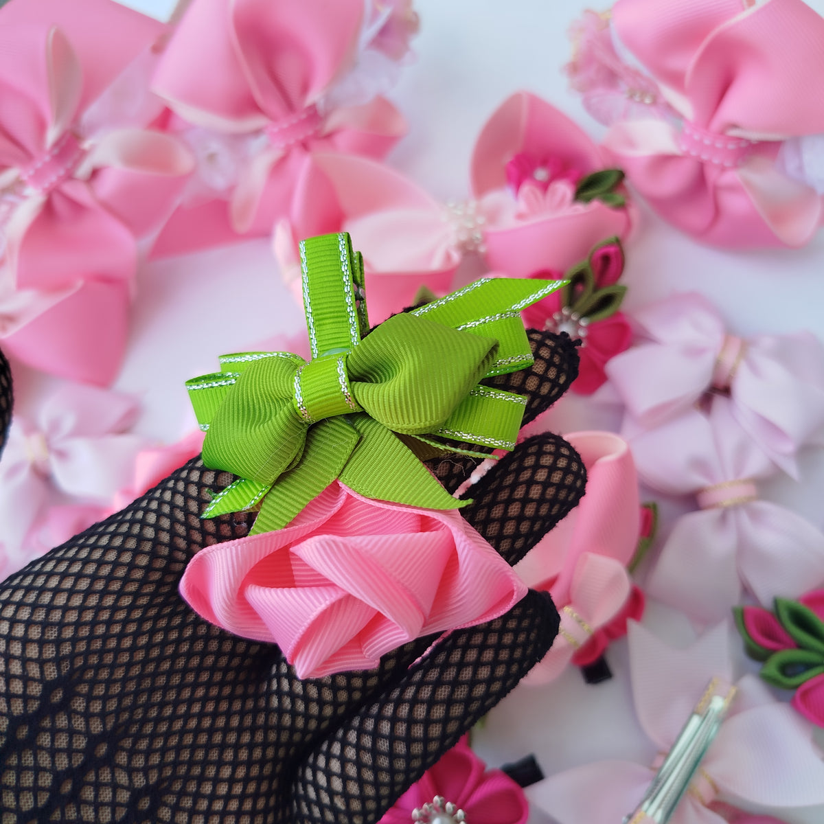 9-Piece Girls Hair Accessories Set  Pink – Handmade Grosgrain Ribbon Hair Clips & Floral Headband for Kids & Teens