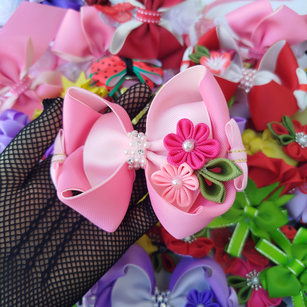 9-Piece Girls Hair Accessories Set  Pink – Handmade Grosgrain Ribbon Hair Clips & Floral Headband for Kids & Teens