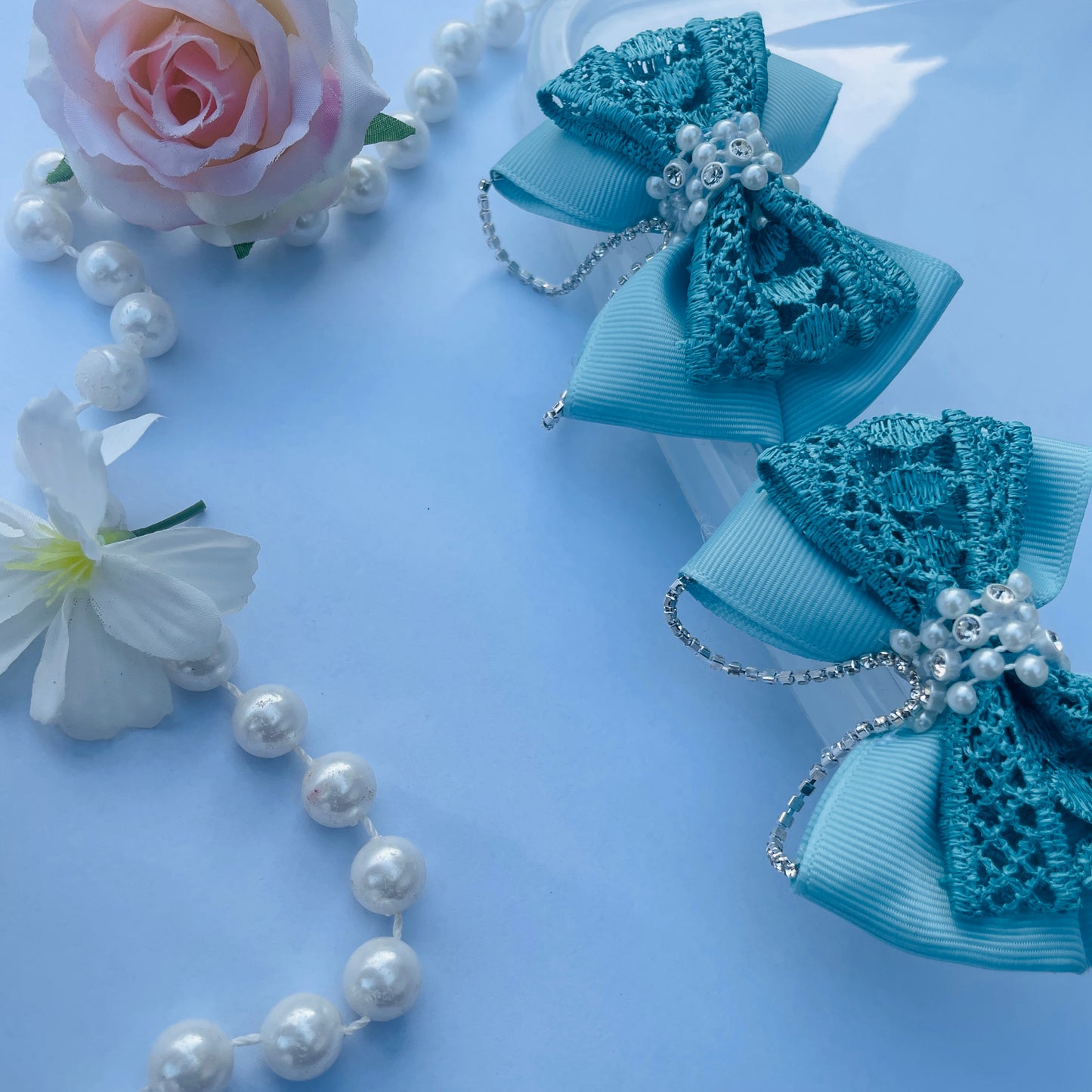 Handmade Blue Ribbon Bow Hair Clip for Kids – 8cm x 6cm, Alligator Clip