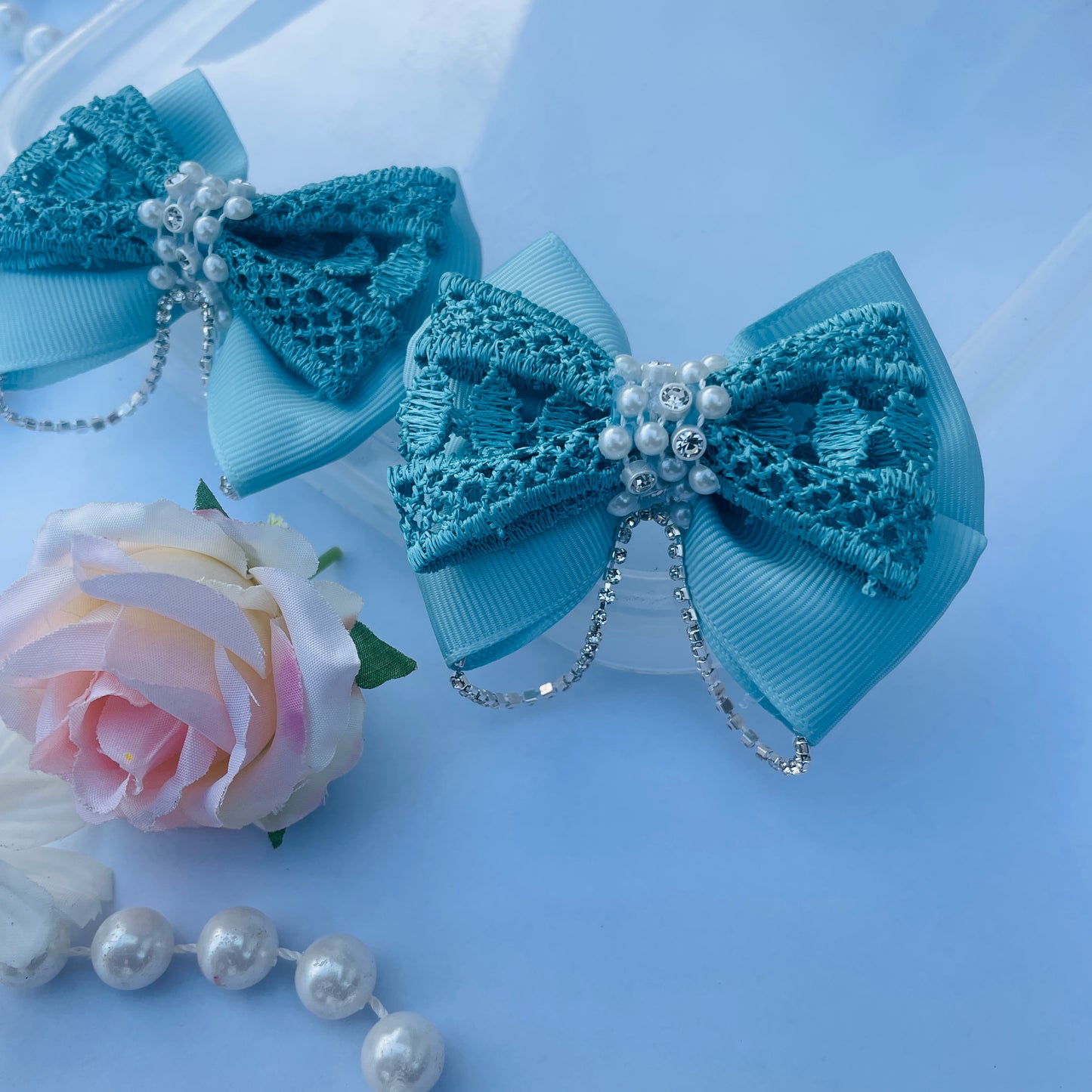 Handmade Blue Ribbon Bow Hair Clip for Kids – 8cm x 6cm, Alligator Clip