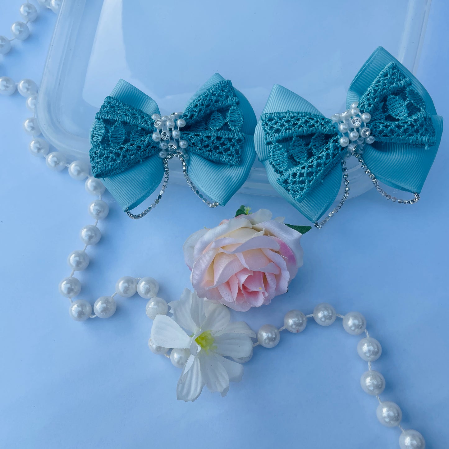 Handmade Blue Ribbon Bow Hair Clip for Kids – 8cm x 6cm, Alligator Clip