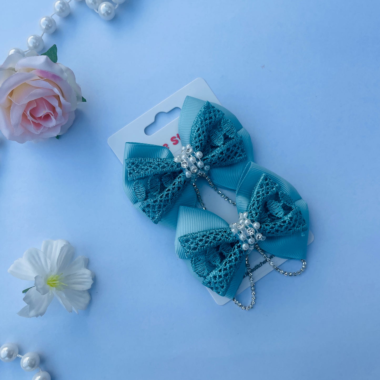 Handmade Blue Ribbon Bow Hair Clip for Kids – 8cm x 6cm, Alligator Clip