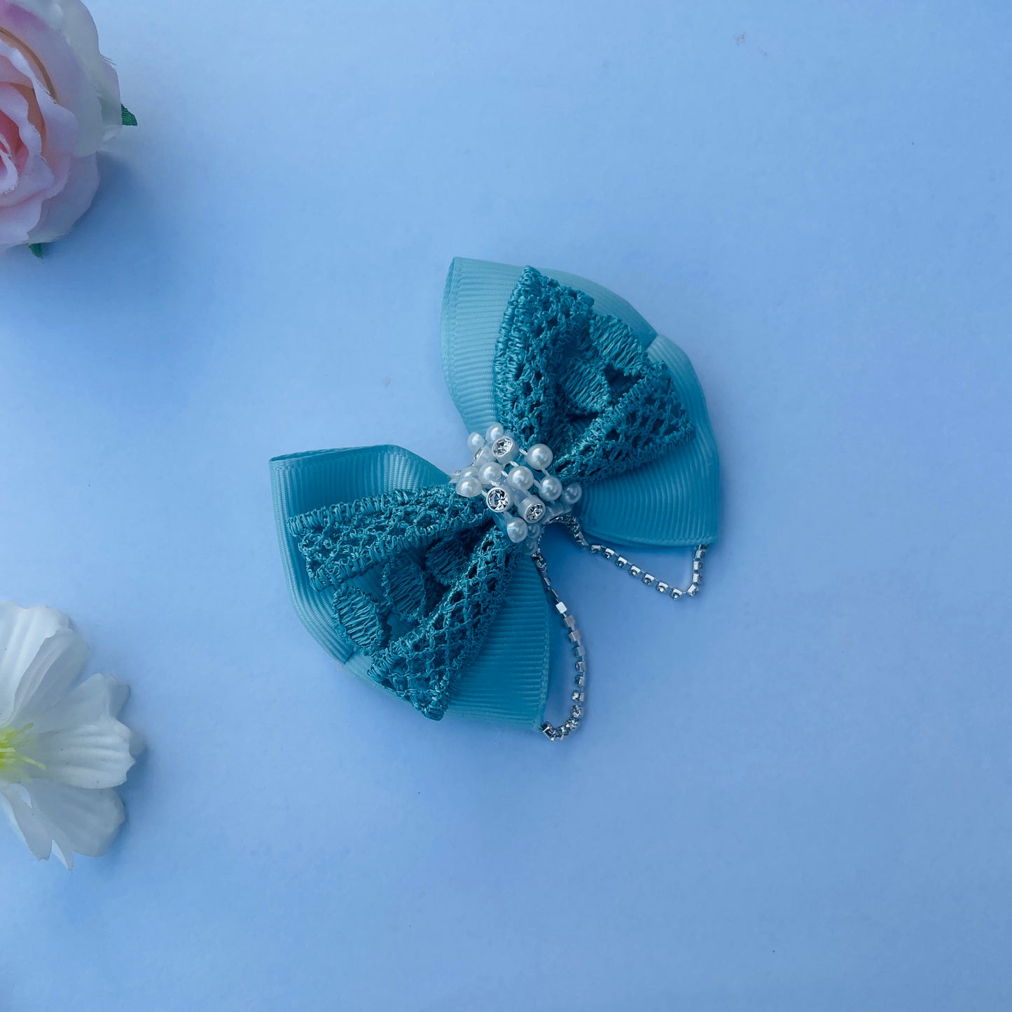 Handmade Blue Ribbon Bow Hair Clip for Kids – 8cm x 6cm, Alligator Clip